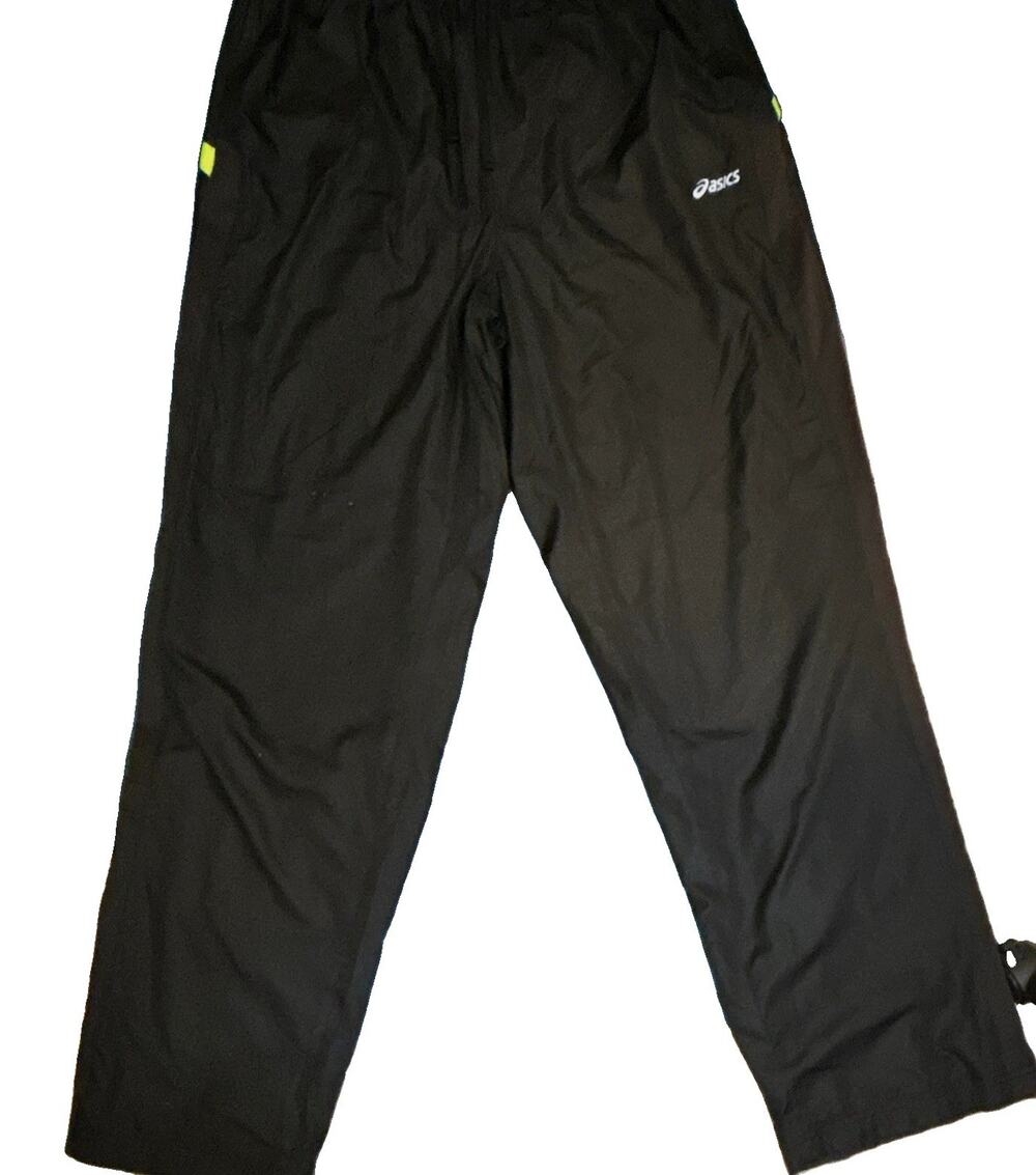 ASICS Men's L Black Track Pants Reflective Zippered Leg Drawstring